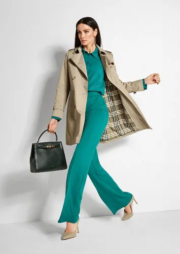 MADELEINE Trenchcoat Langarm Trenchcoat mit Bindegürtel Zweireihiger Kurzmantel mit Karofutter und Gürtel, Hemdkragen
