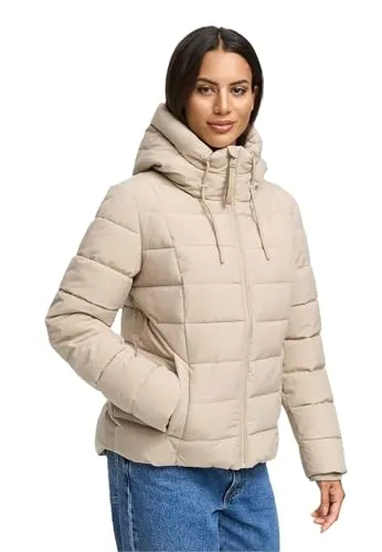 MARIKOO Damen Winterjacke (XS-XXL) - gesteppt, mit Kapuze, hochschließender Kragen - N098 - LightTaupe Größe XS - Gr.XS