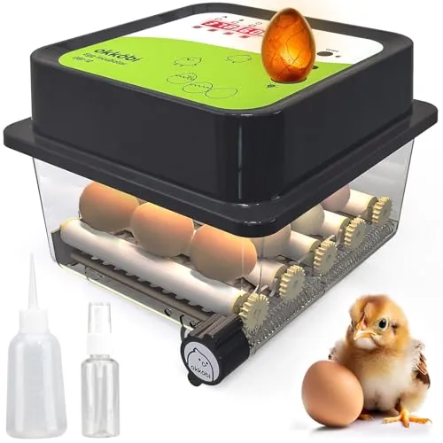 Brutautomat Vollautomatisch 12 Eier - Ideal alle Altersgruppen | Brutkasten Hühner Eierwende und Feuchtigkeitskontrolle - Integrierte Eierschale + 5 Jahre Schutz - Okköbi OBI-12