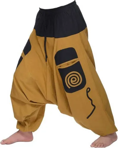 Aladinhose Simandra Herren Freizeithose, braun L/XL - Bequeme Aladinhose Simandra für Herren im Aladin Style. Mit breitem Dehnbund und Bindeband für individuellen Sitz. Ideal für entspannte Freizeitaktivitäten, gefertigt aus 100% Baumwolle und in Nepal handgefertigt.