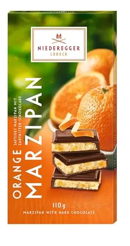 Niederegger Marzipantafel Orange (1 x 110 g) - Feine Marzipantafel mit fruchtiger Orange, ideal als Snack oder zum Teilen, für ein besonderes Geschmackserlebnis.