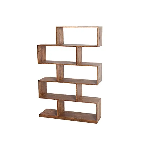 Riess Ambiente Massives Regal MAKASSAR XL 150cm aus Sheesham-Holz - Bücherregal aus hochwertigem Sheesham-Holz mit einzigartiger Maserung, ideal als Raumteiler und für Ihre Kostbarkeiten. Fünf große Fächer bieten viel Stauraum.