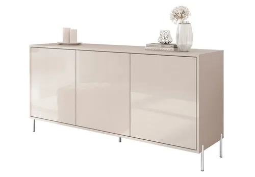 Dreitürige Kommode SANAYI in Kaschmir Hochglanz - Moderne Kommode mit elegantem Hochglanz-Finish und minimalistischer Form, ideal für stilvolle Innenräume. Push-to-Open-Türöffnungssystem für maximalen Komfort.