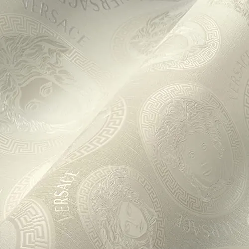 VERSACE WALLPAPER Creme Weiß Luxus Tapete - Hochwertige Vliestapete von Versace, leicht glänzend, ideal für jeden Raum - Made in Germany, 10,05 m x 0,70 m, beeindruckendes Design mit RAL- und FSC-Zertifikat.
