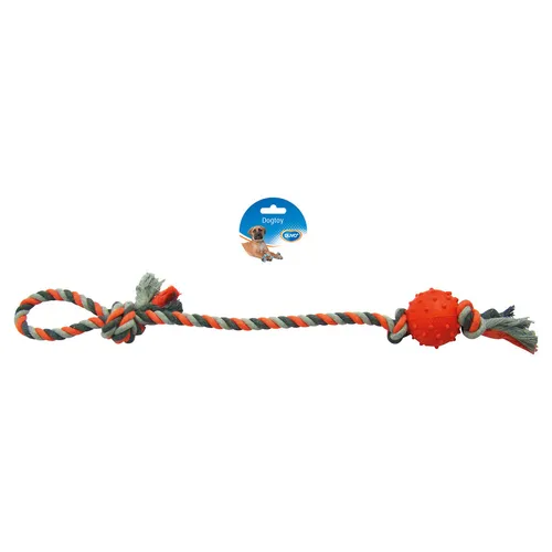 Duvo+ Hundespielzeug 60cm Knot Baumwolle Gummiball grau/orange Zähne Putz