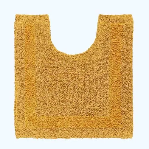 Homescapes Premium WC-Vorleger senfgelb, Baumwoll-Badematte 50x55 cm mit Wende-Design, WC-Teppich mit Ausschnitt