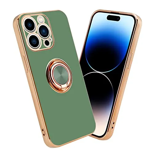 Cadorabo Hülle kompatibel mit Apple iPhone 14 PRO Schutzhülle TPU Silikon Case mit Ring Design mit Kameraschutz Slim Kratzfest Weiche Gummi mit Rundumschutz Case Hülle für iPhone 14 PRO in Grün