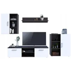 Matkam Möbel Wohnwand - Elegante 4-teilige Wohnwand - Wohnzimmerschränke mit modernem Design, viel Stauraum und pflegeleichter Oberfläche. Ideal für jedes Wohnzimmer und einfach zu montieren.