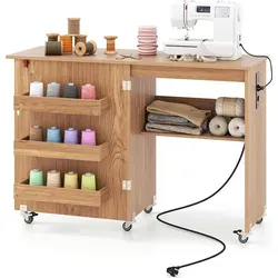 COSTWAY 2 in 1 Nähtisch klappbar mit Ladestation