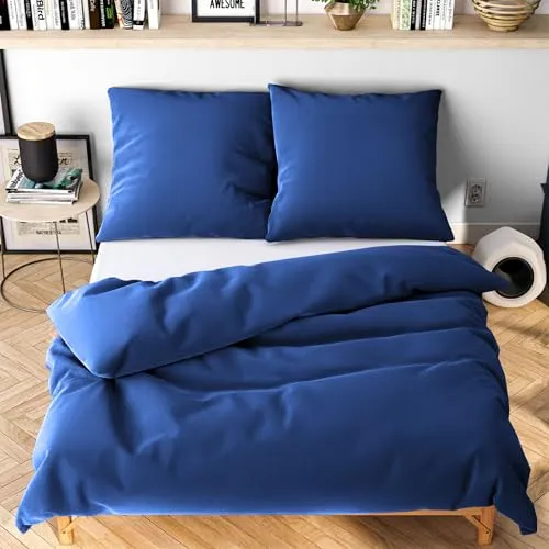 Wolkenfeld Winter Bettwäsche 155x220 cm – Marine Blau - kuschlig weich & bügelfrei – ÖKO-TEX Zertifiziert – Mikrofaser Bettwäsche-Sets 1x Bettbezug 155 x 220 + 1x Kissenbezug 80x80