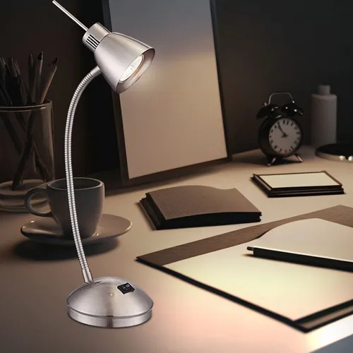 Flexo LED Tischleuchte Nuova - Nickel Matt, Beweglich - Tischleuchte aus Metall in nickel-matt, mit beweglichem Flexo-Arm für optimale Lichtausrichtung. Ideal für Büro oder Schlafzimmer, warmweißes Licht (3000K) sorgt für eine angenehme Atmosphäre.