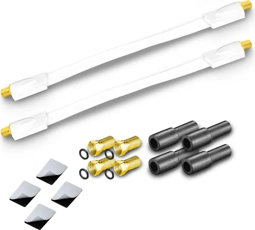 2x ARLI Fensterdurchführung Ultra Slim Weiß – Flachkabel + 4x F-Stecker + 4x Gummitüllen TV SAT DVB-S2 DVB-T2 für Fenster & Türen