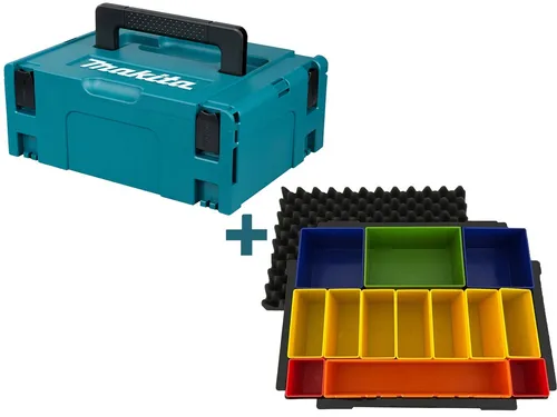 Makita Makpac Gr. 2 mit Boxeneinsatz P-83652 - Werkzeugkoffer mit farbigen Boxen für optimale Sortierung und schnellen Zugriff auf Werkzeuge.