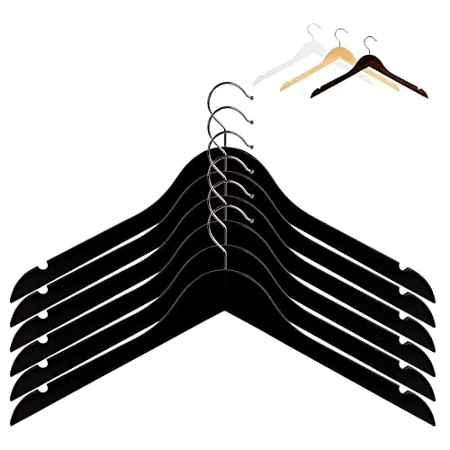 RSR Hangers 50 x Kleiderbügel Holz Schwarz - Klassische Kleiderbügel aus hochwertigem Holz, belastbar und mit 360° drehbarem Haken. Perfekt für Hemden und Blusen, schafft Platz im Kleiderschrank.