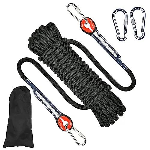 Kletterseil Sicherheitsseil 10m, Outdoor Kletterseil 8mm, Statisches Sicherheits Kletterseil, Klettern Sicherheitsseil, Nylon im Freien Rettungsseil Hochfestes Seil mit Karabiner für Campin Wandern