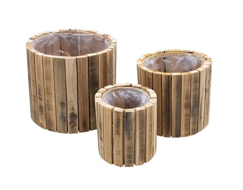 Spetebo Blumentopf Holz Pflanztopf 3er Set - Beige - Garten-Zubehör, langlebige Holzblumentöpfe im 3er Set mit Folie, ideal für stilvolle Pflanzenpräsentation.
