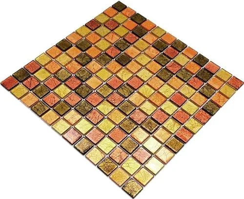 Mosaik Fliese Transluzent Glasmosaik Crystal gold orange Struktur für WAND BAD WC DUSCHE KÜCHE FLIESENSPIEGEL THEKENVERKLEIDUNG BADEWANNENVERKLEIDUNG Mosaikmatte Mosaikplatte