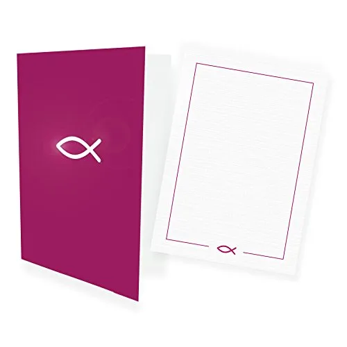 itenga 12x Klappkarten FISCH DIN A6 Einladungskarten Dankeskarten Kommunion Taufe Konfirmation A6 Danksagung (pink)