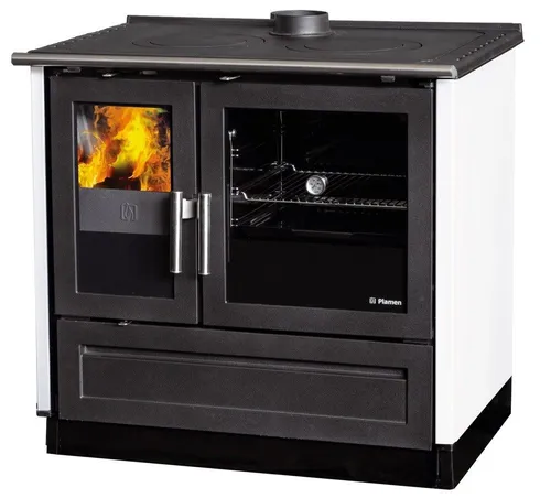 EEK A+ Holzherd Plamen 910 weiß - Externe Zuluft und Dauerbrand - Öfen mit Energieeffizienzklasse A+, umweltfreundlich und ideal für nachhaltiges Heizen mit Holz.