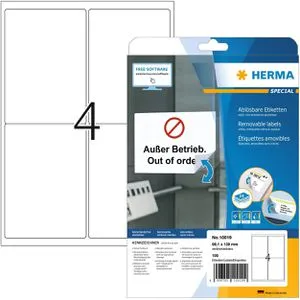Herma Adressetiketten 10019, weiß, 99,1 x 139mm, auf A4, ablösbar, 25 Blatt 100 Stück