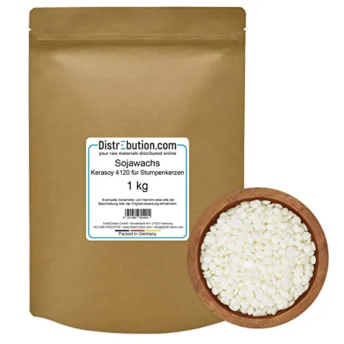 DistrEbution Sojawachs Kerasoy 4120 für Stumpenkerzen 1kg Kerzenwachs zu gießen