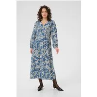 Kaffe Kleid in Hellblau - Größe 38 - Elegantes A-Linien Kleid mit floralem Muster. V-Ausschnitt und elastische Ärmelabschlüsse sorgen für perfekten Tragekomfort. Ideal für besondere Anlässe!