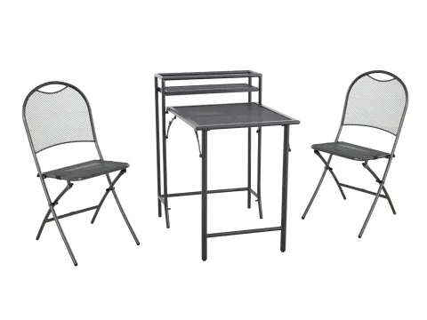 MWH Balkonset Rodu - Streckmetall - 2 Stühle mit Tisch - Gartenmöbel: Elegantes Balkonset in eisengrau mit klappbaren Stühlen und praktischem Tisch, ideal für kleine Balkone und entspannte Stunden im Freien.