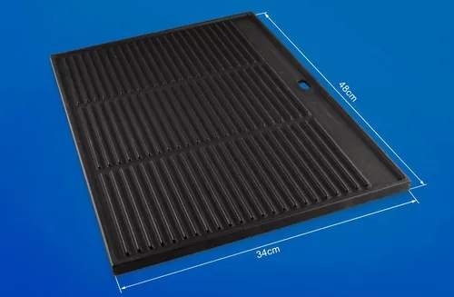 GRILLROSTPROFI Gusseisen-Grillplatte 48 x 34 cm - Grillplatte für Weber Genesis II, emailliert und nachhaltig, mit Wendeplatte für perfekte Grillergebnisse: glatt für Gemüse und geriffelt für Steakbranding.