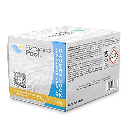 Paradies Pool Flockungsmittel Flockkartuschen 8 x 125 g = 1 kg, geeignet für Sandfilteranlagen zur Trübungsentfernung Beseitigung Schwebstoffe