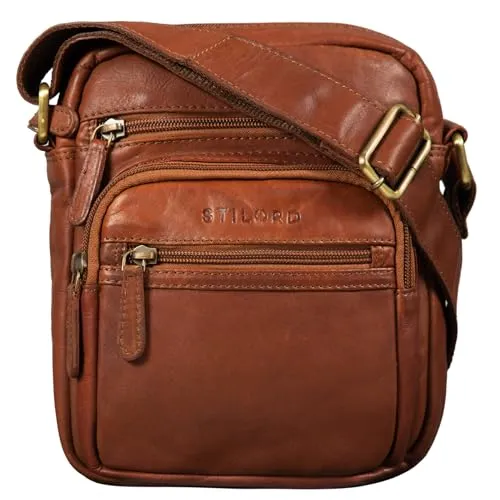 STILORD 'Fabian' Umhängetasche Leder Klein 9,7 Zoll Tablettasche für Herren Damen Leder Vintage Schultertasche DIN A5 Crossbody Bag Echtleder, Farbe:cognac - braun
