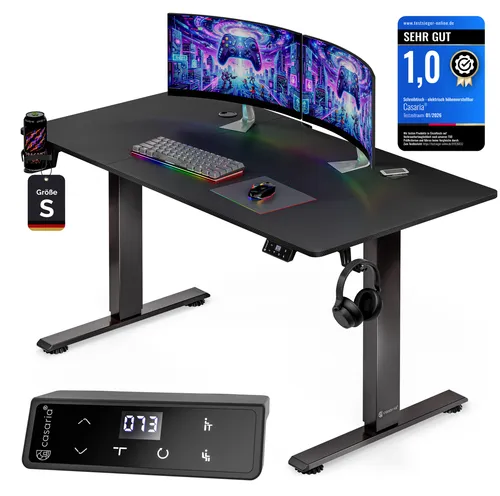 Casaria® Höhenverstellbarer Gaming Schreibtisch elektrisch mit Wireless Charger & USB-Anschlüssen
