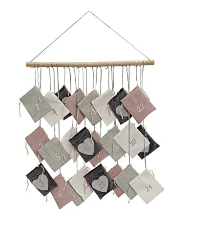 Adventskalender zum Befüllen für Kinder - Dekorativer Adventskalender aus Stoff mit 24 nummerierten Säckchen in Weiß, Rosa und Grau – ideal zum individuellen Befüllen und Aufhängen!