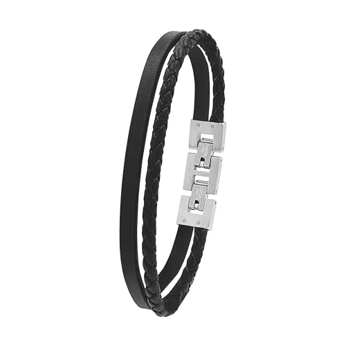 Tom Tailor Herrenarmband aus Edelstahl und Leder, 20+1,5 cm, schwarz