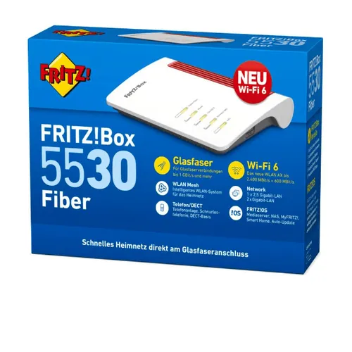 AVM FRITZ!Box 5530 - Hochgeschwindigkeits Router mit WiFi 6 - Router für Glasfaser mit 2400 Mbps, ideal für Gaming und Home Office. Unterstützt Mesh und VPN-Funktionen für optimale Konnektivität.