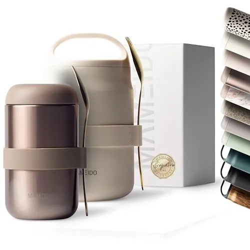 MAMEIDO Thermobehälter aus Edelstahl, 500ml & 800ml - Thermobehälter aus Edelstahl mit doppelwandiger Isolierung – hält Speisen stundenlang heiß oder kalt. Inklusive praktischem Gabel-Löffel-Besteck, ideal für unterwegs.