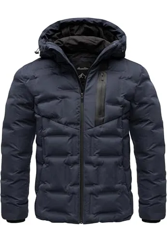 Amaci&Sons Herren Gefütterte Dicke Winter Jacke für Männer mit Kapuze 9128 Navyblau XXL
