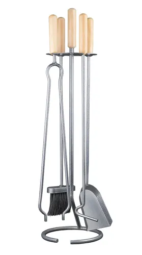 Kaminbesteck 4teilig Ofenbesteck Kamingarnitur Besteck anthrazit Holzgriffe