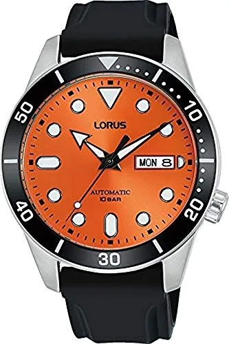Lorus Herren Analog Automatisch Uhr RL453AX9 - Edelstahlgehäuse, flexibles Silikonarmband und wasserdicht bis 100 Meter