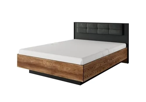 FURNLUX Milton Bettgestell, 160x200 cm Liegefläche, Engineered Holz, Braun & Schwarz, 167x210x102 cm, Modern, Minimalistisch