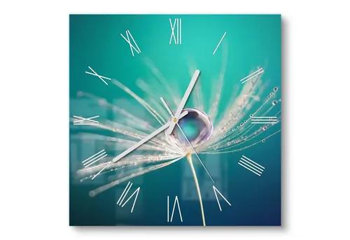 DEQORI Glasuhr 30x30 cm Römisch 'Inszenierte Wasserperle' - Dekorative quadratische Wanduhr aus 4-mm Einscheibensicherheitsglas. Mit 3D-Tiefenwirkung und leise im Betrieb, ideal für jeden Raum. Einzigartiges Design für stilvolle Akzente in deinem Zuhause.