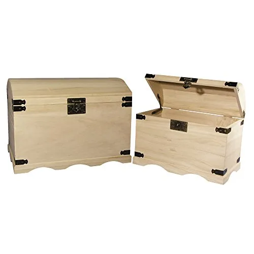 Rayher Holz-Truhen-Set, 2 Stück, 37 x 21 x 26 cm und 44,8 x 28,8 x 32 cm, naturbelassen, Schatztruhen, Schatzkisten, 6153900