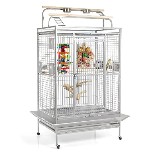 Montana Cages Castell Nova Play - Platinum XXL Papageienkäfig - Vogelkäfig in Spitzenqualität (120 x 95 x 196 cm) mit Freisitz und zwei Näpfen für optimale Ernährung. Ungiftige AVILON(R)-Pulverbeschichtung sorgt für Sicherheit.