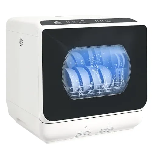 HOMCOM Tischgeschirrspüler mit/ohne Wasseranschluss benutzbar Mini Geschirrspüler mit Platz für 4 Maßgedecke, 6 Programmen, eingebautem 6-Liter-Wassertank, für Büro,Camping, Wohnmobil, Weiß