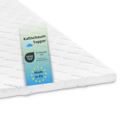 Bodyprotect Ergonomischer Kaltschaum Topper 140 x 200 cm - Matratzenauflagen für ultimativen Schlafkomfort – 6 cm dicker Kaltschaum-Topper mit atmungsaktivem Bezug, ideal für Allergiker und sorgt für druckentlastendes Liegen.