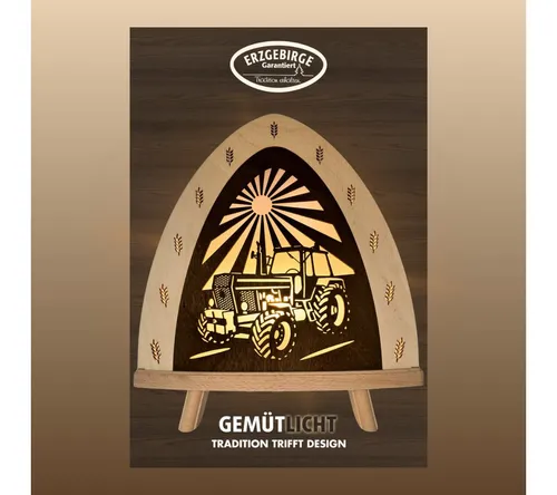 weigla Dekoleuchte Traktor aus Erzgebirge mit LED - Hochwertige Holzkunst aus Deutschland, ideal als Fensterdeko. Diese charmante Dekoleuchte mit LED zaubert eine gemütliche Atmosphäre und ist das perfekte Geschenk für jeden Anlass.