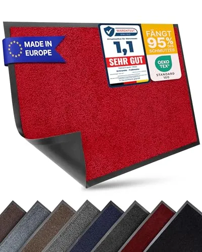 Entrando Fußmatte 90x120 cm rutschfest & pflegeleicht – farbechte Eingangsmatte für Innenräume & geschützte Außenbereiche – Schmutzfangmatte für Flur, Haustür, Ladenlokal (Rot)