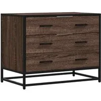 vidaXL Schubladenschrank Braun Eichen-Optik 70x41x56 cm - Kommode aus Holzwerkstoff mit 3 großzügigen Schubladen für viel Stauraum und stabiler Metallstruktur, ideal für stilvolle und langlebige Einrichtung.