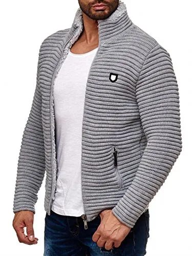 Red Bridge Herren Strickjacke M3631 Grau - Strickjacke für Herren mit stylischer Rippstruktur und Kunstfell-Kragen, ideal für den Übergang und in hochwertiger Markenqualität.