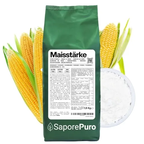 SaporePuro Nativer Maisstärke 1500 g – Natürliches Verdickungsmittel für Desserts, Cremes und Soßen – Glutenfrei und Vegan