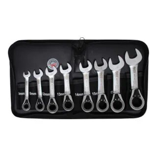 BGS 30720 Ratschenring-Maulschlüssel-Satz - 8-tlg. Werkzeug-Set aus robustem Chrom-Vanadium-Stahl, umschaltbar und mit feiner Verzahnung, ideal für präzise Arbeiten in engen Räumen.